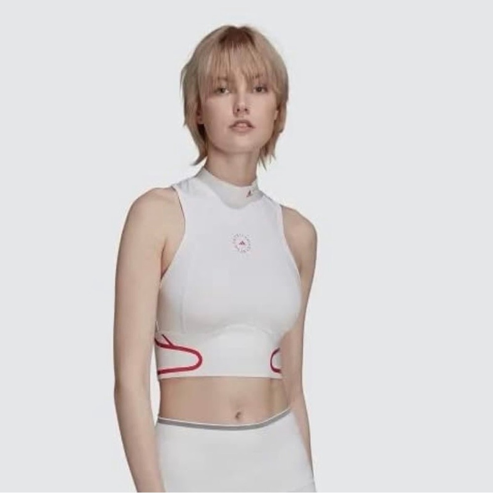 Adidas by Stella McCartney White High-Neck Crop Top with Pink Trim